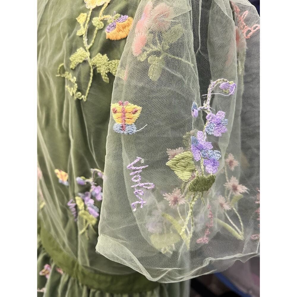 Green Tulle Embroider Floral Lined Fairy Garden Wedding/Prom Dress Plus NWT XXL - Picture 10 of 15